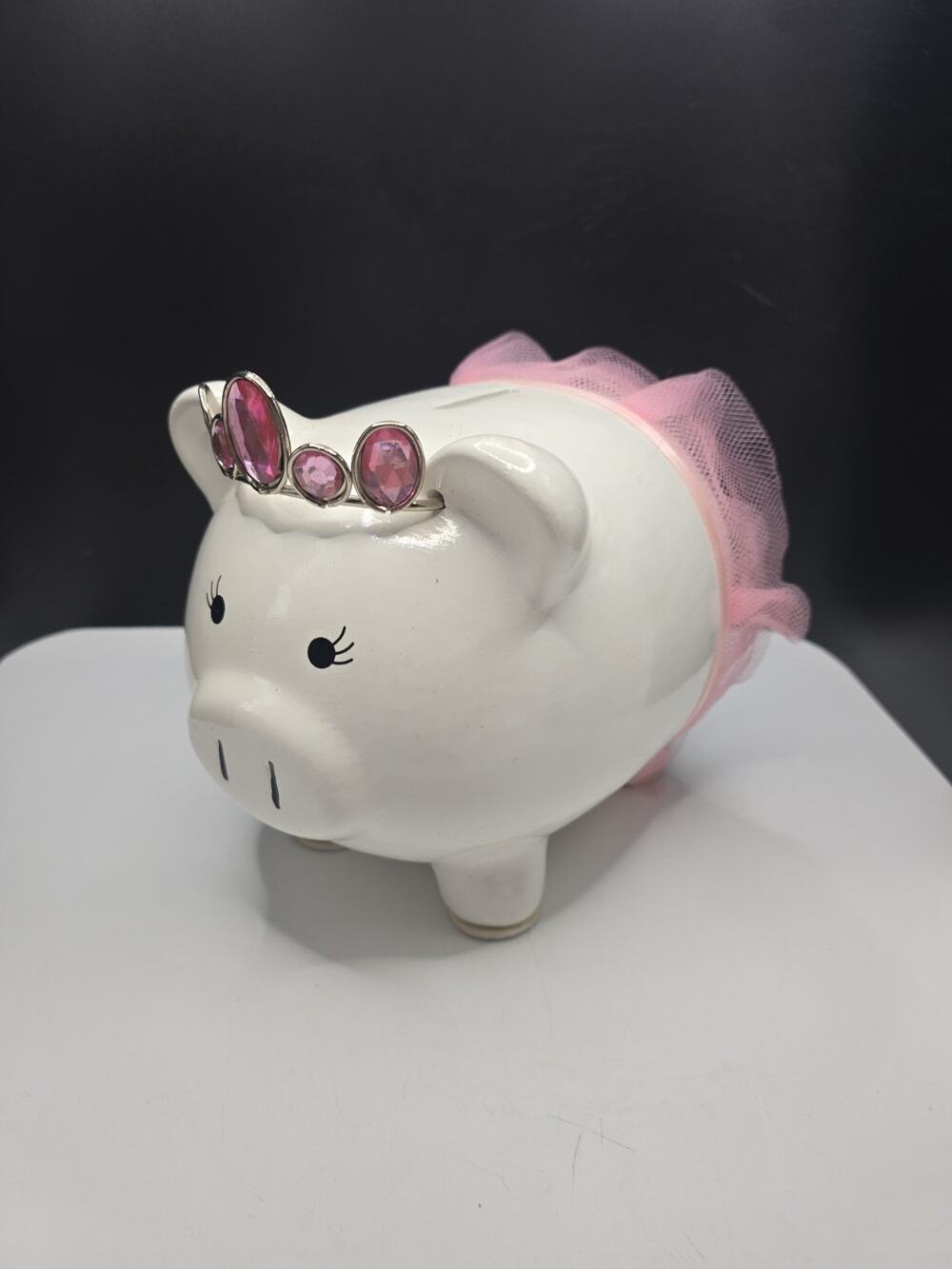 FAB NY Princess Ballerina Piggy Bank Ceramic Pig White Pink no plug Nursery Y2K